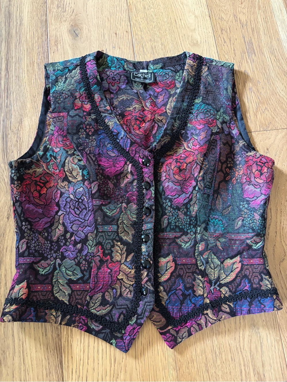 Vintage cachet by bari protas tapestry vest womens medium